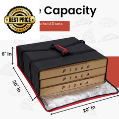 TOGETRUE Pizza Delivery Bag — Insulated 20W x 20D x 6H, Black-red Edge