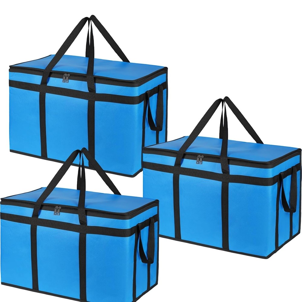 Large 3-Pack Insulated Food Delivery Bag, XXXL Pizza Cooler Bags, Thermal Cold/H