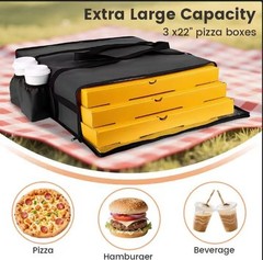 Bodaon Insulated Pizza Delivery Bag with 4 Cup Holders, 24″ x 6″ Pizza Warmer…