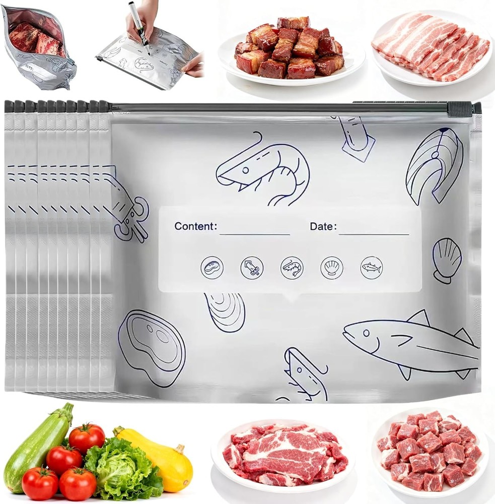 Reusable Aluminum Foil Sealable Storage Bags,Seafood Meat Small, White