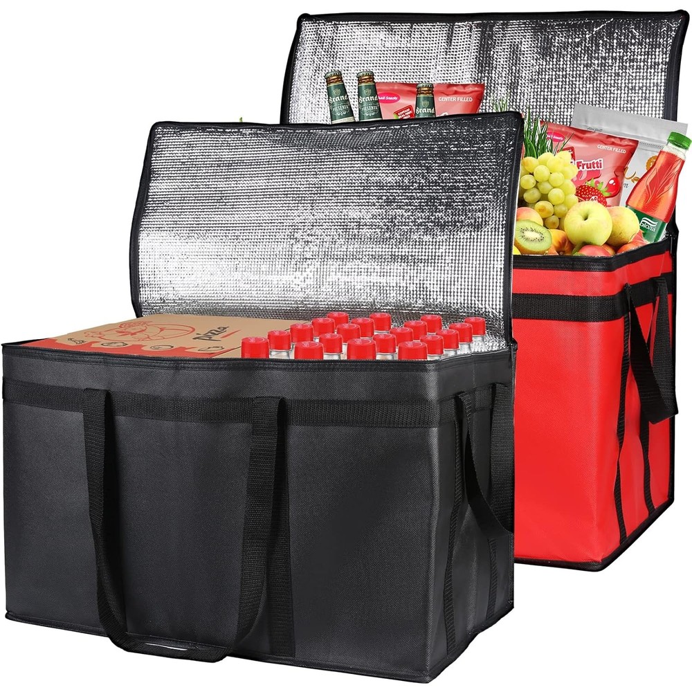 Large Insulated Food Delivery Bag 2 Pack Black Red