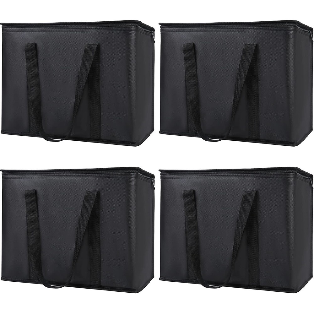 4-Pack Insulated Reusable Shopping Grocery Bags, X-Large Soft X-Large, Black