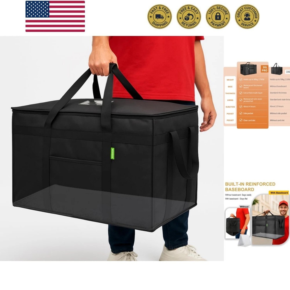 Insulated Food Delivery Bag with Included Baseboard, Heavy-Duty Thermal XXXL …