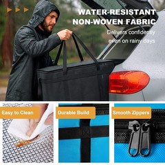XXXL Insulated Food Delivery Bag — Reusable – With Base, Blue/Black