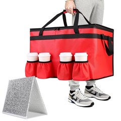 Insulated Grocery Bag with Cup Holder, Bottom Plate — Red