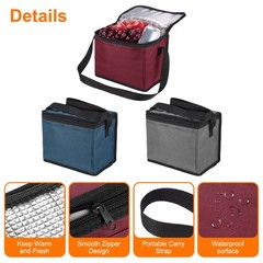 2pcs Insulated Reusable Grocery Bags with Zipper and Handle(Grey,9.8″x5.9″x7.9″)