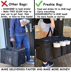 Insulated Food Delivery Bag with Cup Drink Holders for Beverages Grocery Pizza
