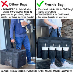 Insulated Food Delivery Bag W/ Cup Holders/Drink Carriers Premium, Doordash XL