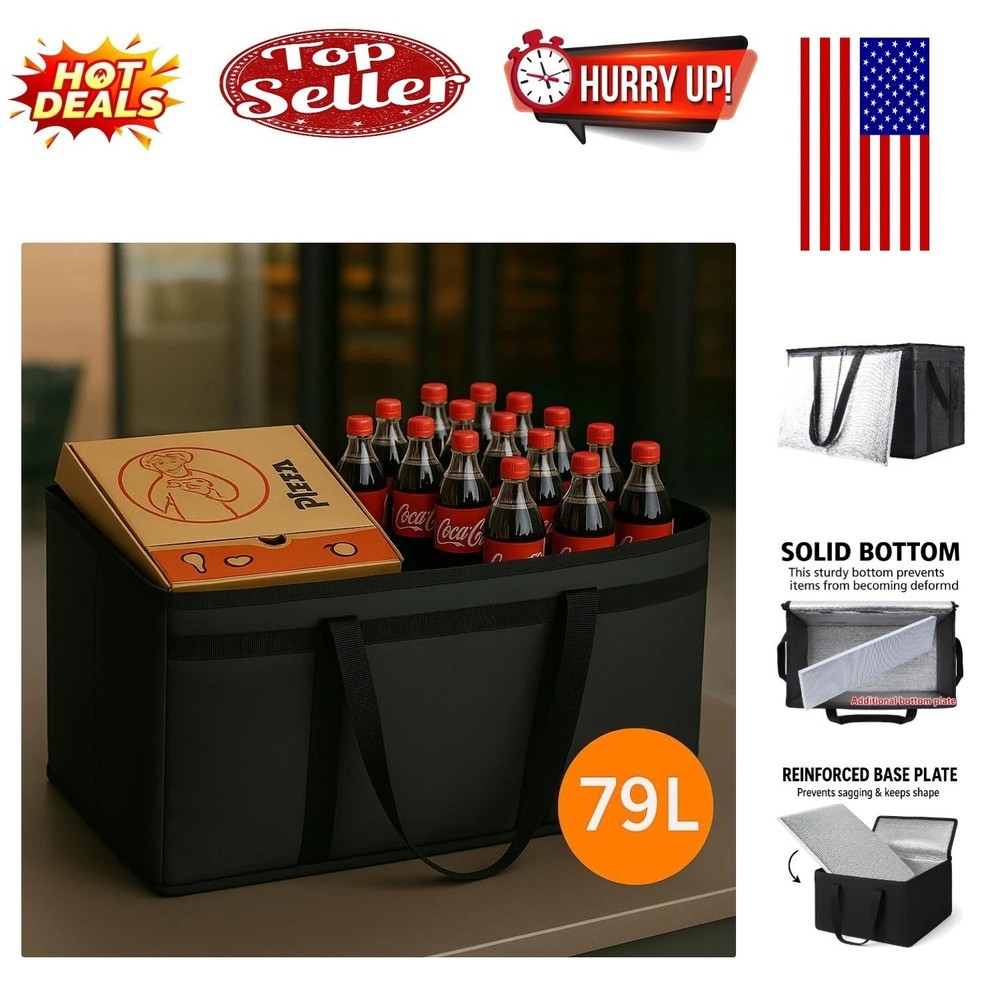 XXXL Insulated Food Delivery Bag with Heavy-Duty Bottom Plate