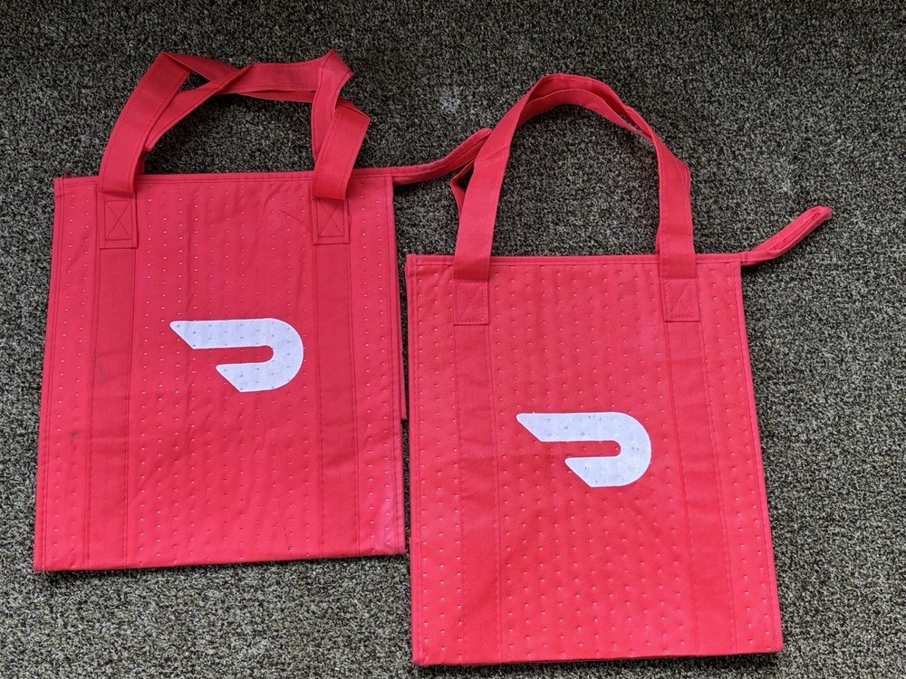 2 Doordash Insulated Hot/Cold Delivery Bags Double Handle Zip Closure Fast Food