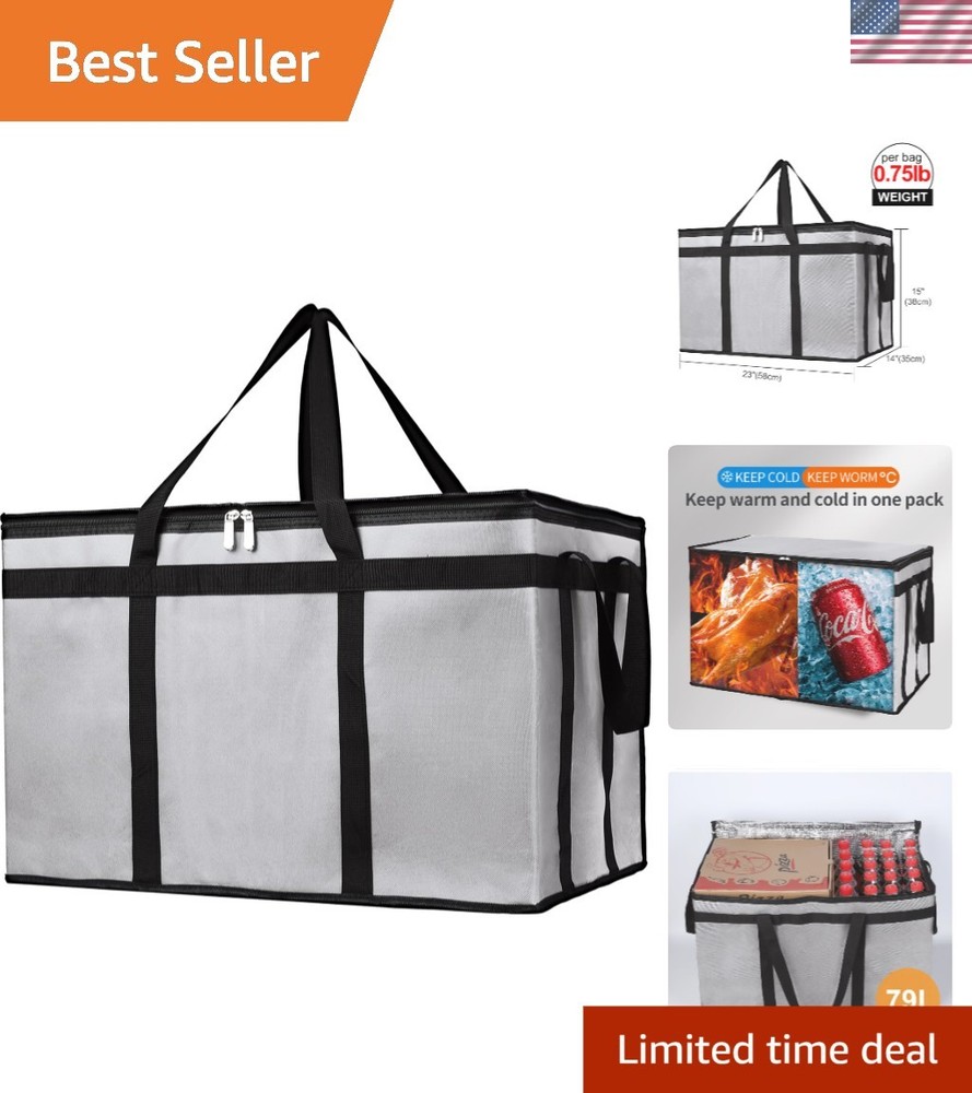 Gray Insulated Food Warmer Bag for Uber Eats and Doordash — 23x14x15