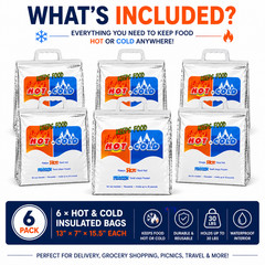 6 Pack Insulated Food Delivery Bags Thermal Grocery Pizza Catering Hot Cold Tote
