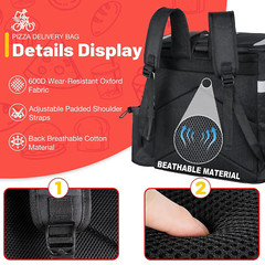 Insulated Delivery Bags for Delivery Bike Large Pizza Delivery Bag Strip Black