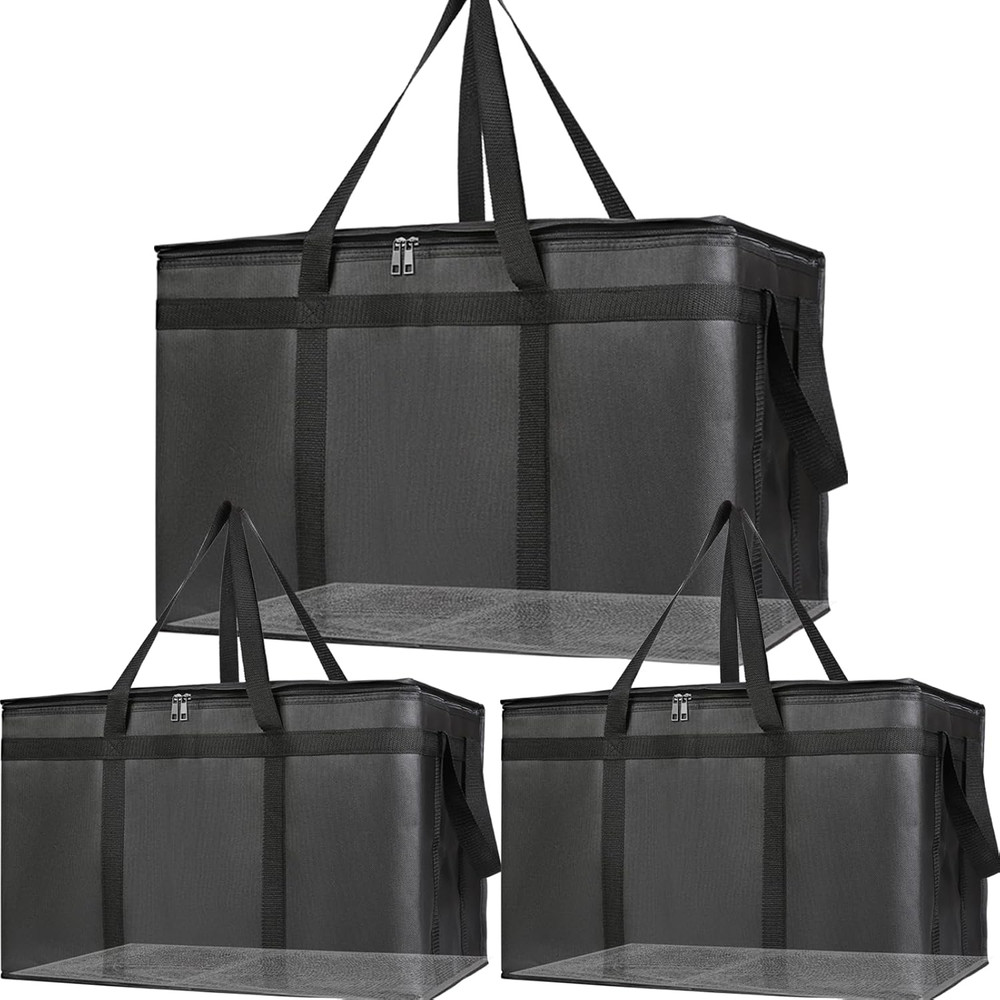Large 3-Pack Insulated Food Delivery Bag with Hard Bottom, XXXL