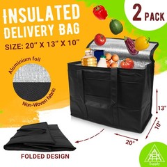 Black Insulated Food Delivery Bag 20 x 13 x 10 Inches. Pack of 2 Insulated Gr…