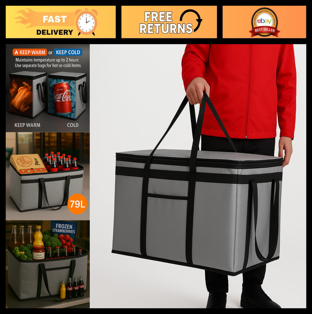 XXXL Insulated Catering Bag 22x14x13 — Heat Retaining Food Delivery Cooler, Gray
