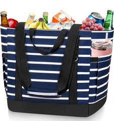 HUANLANG Cooler Bag Insulated for Travel,Large One Size, Dark Blue and White