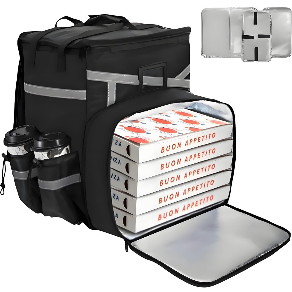 Food Delivery Backpack, Expandable Insulated Pizza Bag with 4 Cup Holders, La…