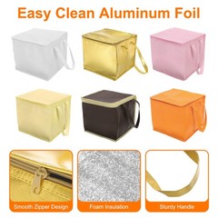 Insulated Reusable Grocery Bags with Zipper and Handle (Gold, 11.8″x11.8″x10.6″)