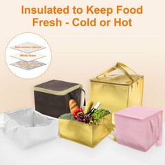 Insulated Reusable Grocery Bags with Zipper and Handle (Gold, 11.8″x11.8″x10.6″)