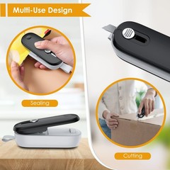 FEPPO Mini Bag Sealer, 2 in 1 Heat Sealer with Cutter, Small, Black/White