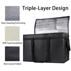 3-Pack Insulated Food Delivery Bag for Hot and Cold Meal, XXXL, Black, Grocery T