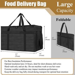 PEASUG Insulated Bags for Food Delivery, XXXL Pizza Delivery XXX-Large, Black