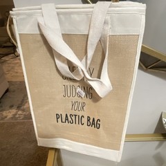 Insulated Food Delivery Bag Beige with ‘Silently Judging Your Plastic Bag’ Text