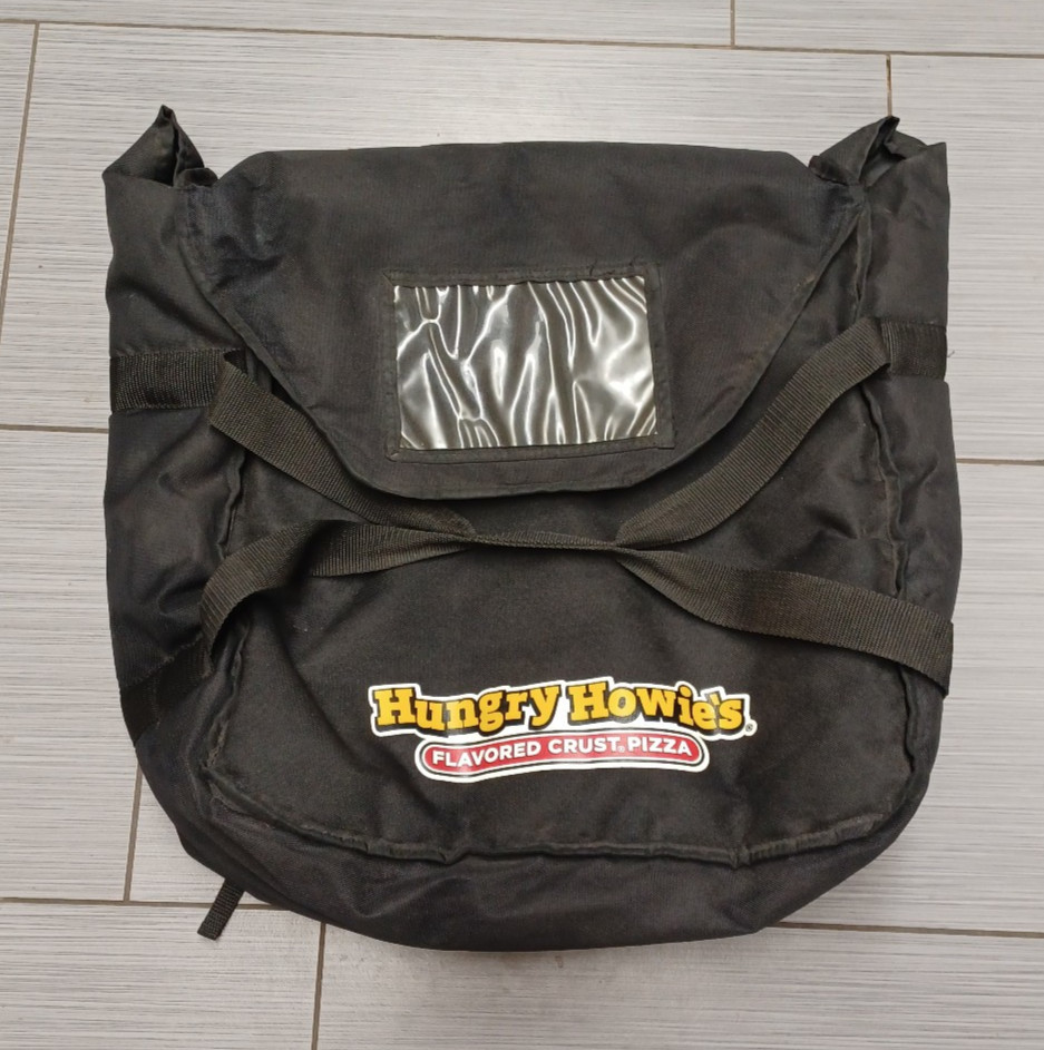 Vtg Hungry Howies Pizza Insulated Delivery Bag Flavored Crust Black Gig use door