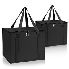 Insulated Bags for Food Delivery XL Pizza Cooler Heavy Duty Black 2 PCS