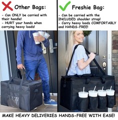 FRESHIE Insulated Food Delivery Bag with Cup Holders/Drink Carriers 1, Black