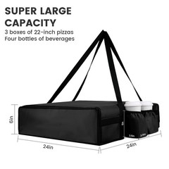 Bodaon Insulated Pizza Delivery Bag with 4 Cup Holders, 24″ x 6″ Pizza Warmer…