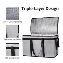 Gray Insulated Food Warmer Bag for Uber Eats and Doordash — 23x14x15
