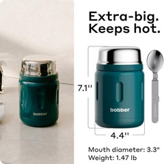 BOBBER 24oz Wide Mouth Insulated Food Jar w/ Spoon & Bowl Stainless Steel