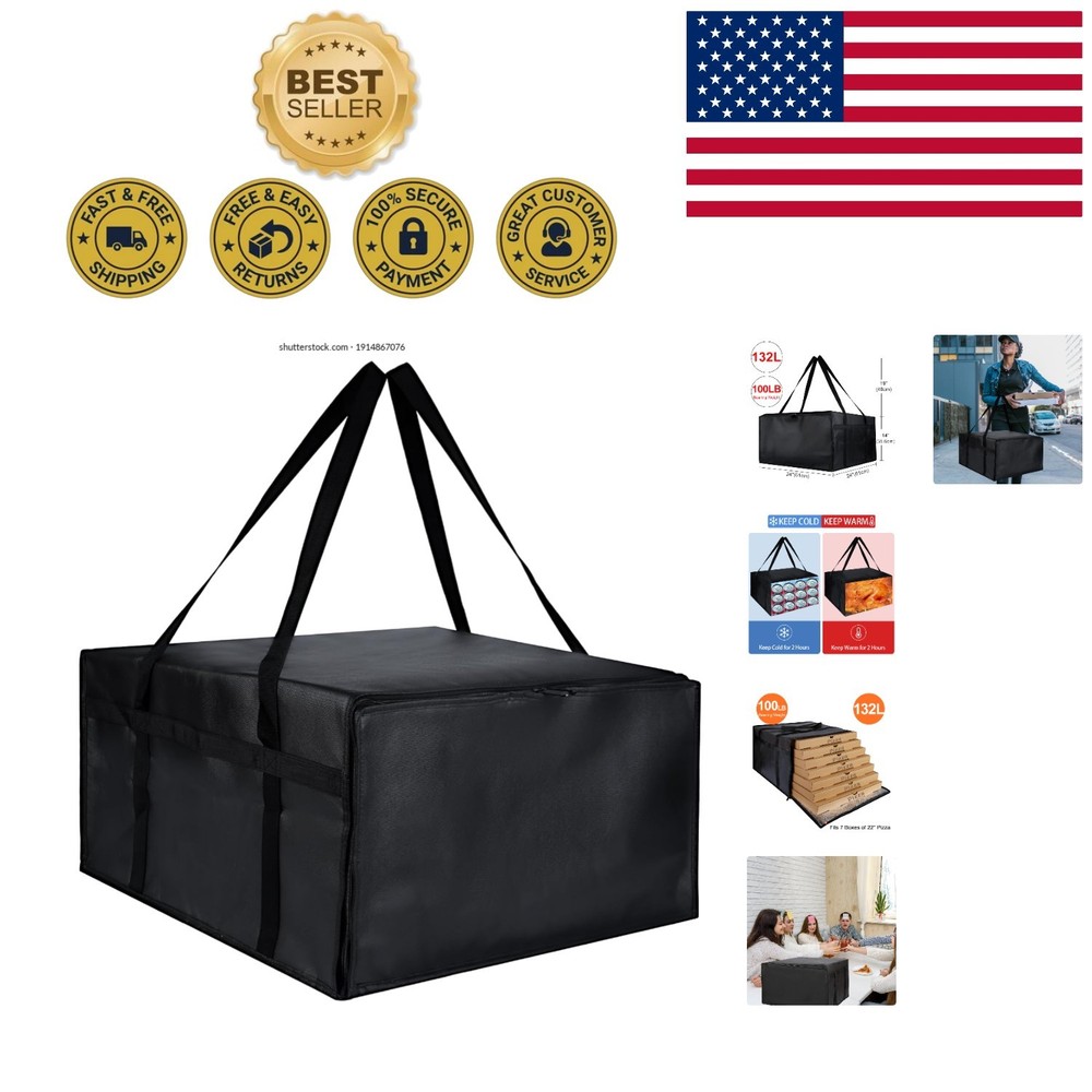 Insulated Pizza Delivery Bag — 132L Capacity, Hot & Cold Retention, Zippered