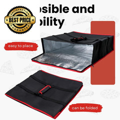 TOGETRUE Pizza Delivery Bag — Insulated 20W x 20D x 6H, Black-red Edge