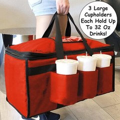 Insulated Food Delivery Bag with Cup Holders/Drink Carriers Premium