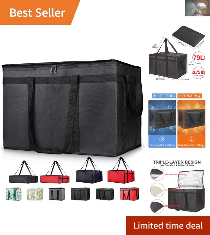 Insulated Grocery Cooler Bag: 79L Zippered Tote for Food & Beverage Transport