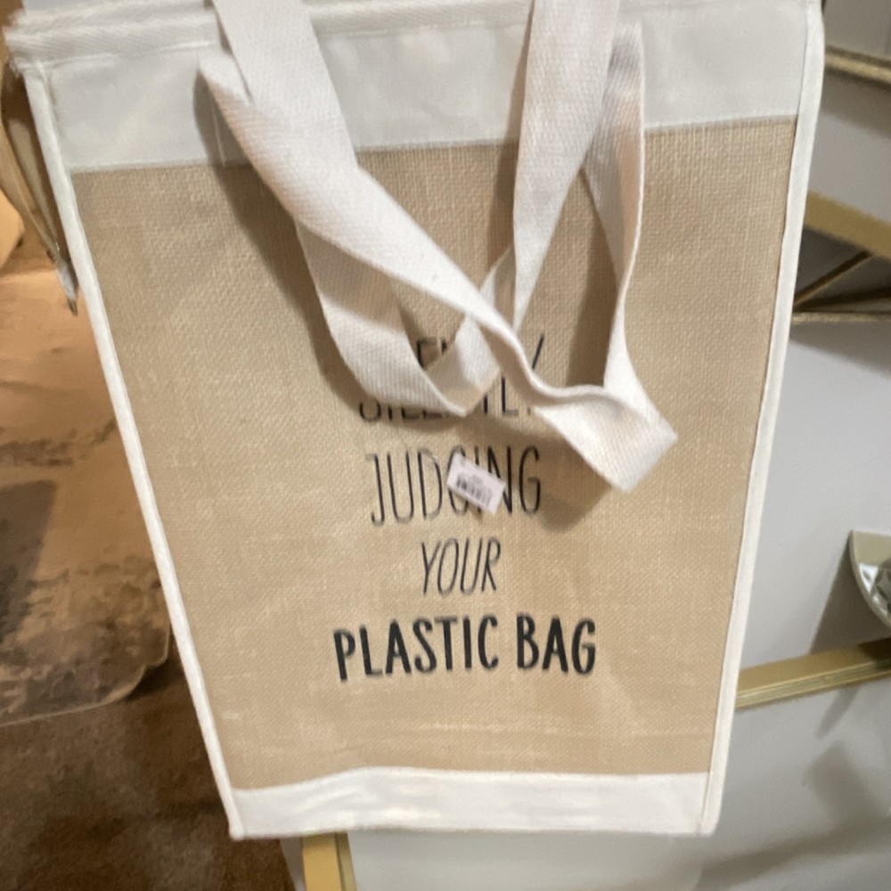 Insulated Food Delivery Bag Beige with ‘Silently Judging Your Plastic Bag’ Text