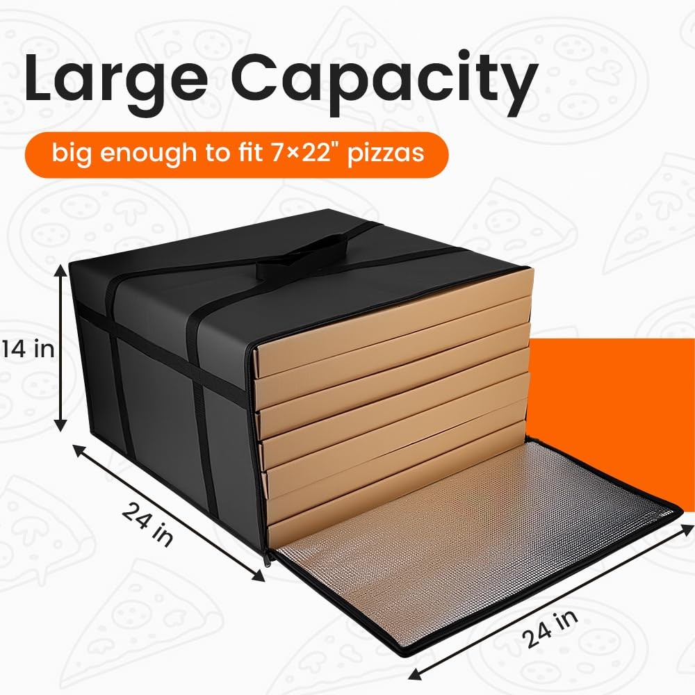 Insulated Pizza Delivery Bag 24″ X 24″ X 14″ Pizza Food Warmer Bag Black