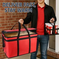 Cooler Insulated Food Delivery Bag & Drink Carrier w/ Hard Bottom Xxx-Large Red