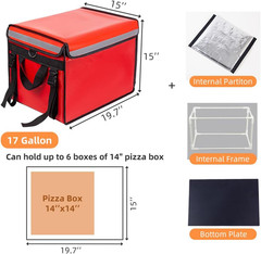 Red XXL Insulated Food Delivery Bag — 19.7″ X 15″ X 15″, Commercial Insulated Pi