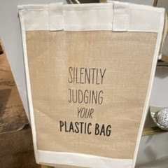 Insulated Food Delivery Bag Beige with ‘Silently Judging Your Plastic Bag’ Text
