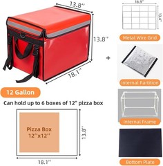 Large Insulated Food Delivery Bag W/ Fixed Base & Internal Frame Waterproof Red
