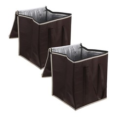 2Pcs Thermal Food Carrier Bags Reusable Insulated Lunch Bag Coffee Color