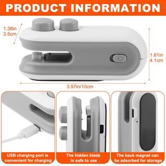 2-in-1 Mini Bag Sealer, Rechargeable Sealer Heat Seal with Cutter, white