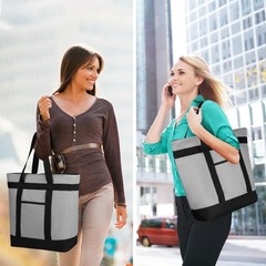 CIVJET Insulated Reusable Tote Bag for Grocery Shopping Non-Waterproof, Grey