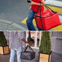 Insulated Pizza Bag, 1Pcs 20x20x14 Inches Non-woven Fabrics Grocery Bag (Red)