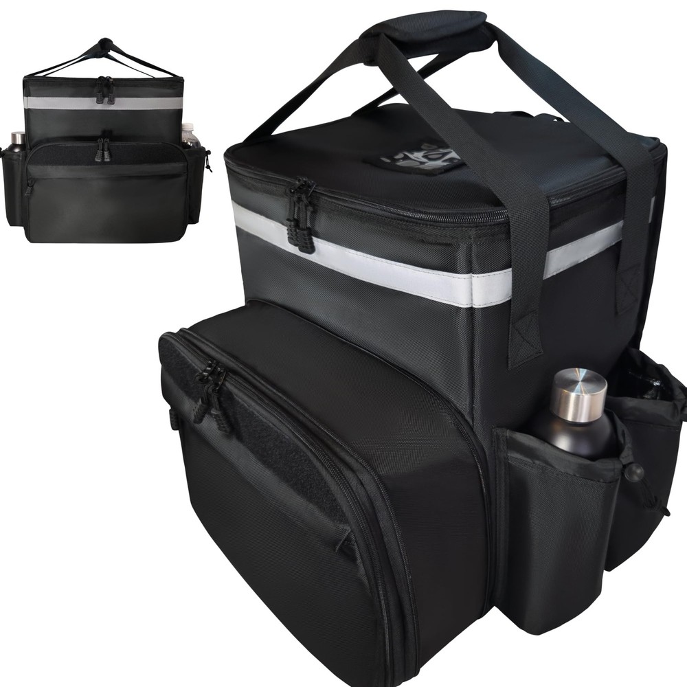 Insulated Food Delivery Backpack made with Expandable 1680D Black