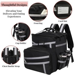 Food Delivery Backpack, Expandable Insulated Pizza Bag with 4 Cup Holders, La…